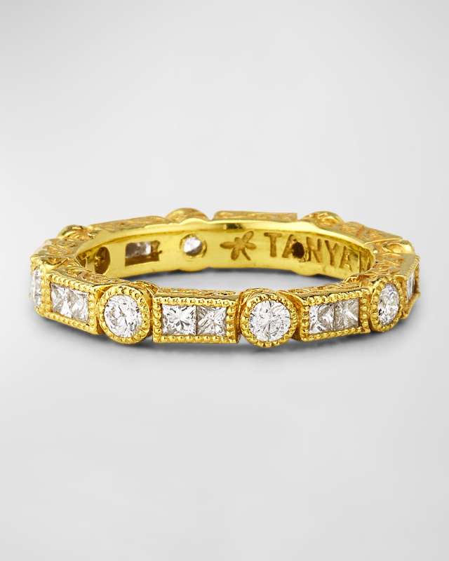 Modern Etruscan Diamond Eternity Bezel Stack Ring